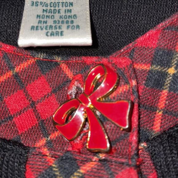 Vintage Holiday Cardigan Jacket size S Petite Plaid Trim Bow Buttons - Picture 8 of 8
